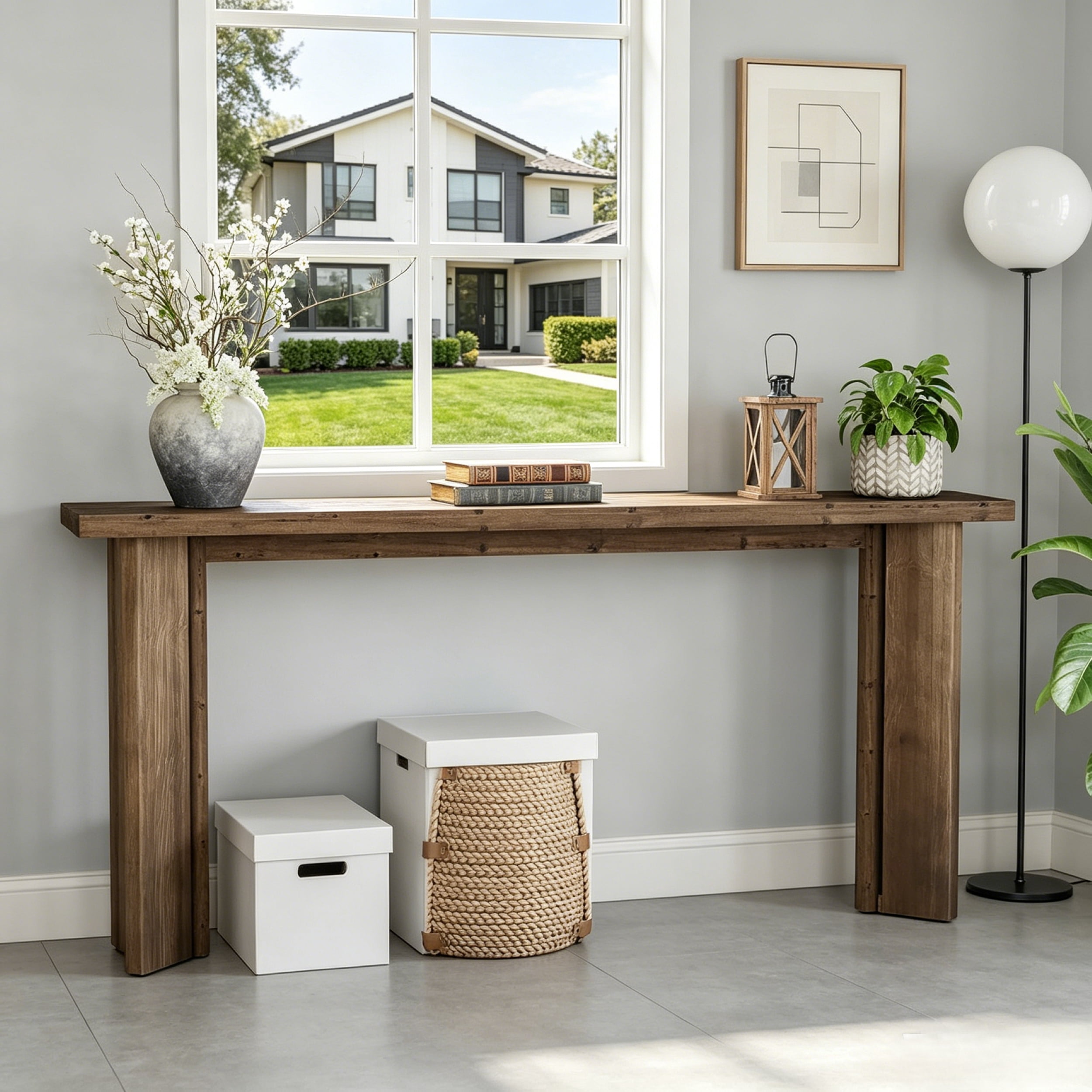 Fnova 70.9" Solid Wood Console Table, Farmhouse Extra Long Narrow Entryway Table, Slim Modern Sofa Table for Living Room, Hallway, Foyer