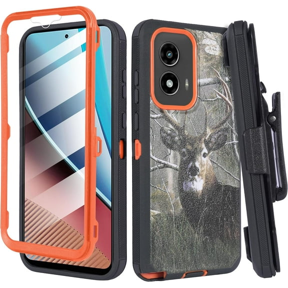 ThousandGear Compatible for Motorola Moto G Stylus 5G 2024 Case with Clip Belt Holster, Heavy Duty Military Grade Drop Protective Case (Deer) & Fast Wall Charger Kit