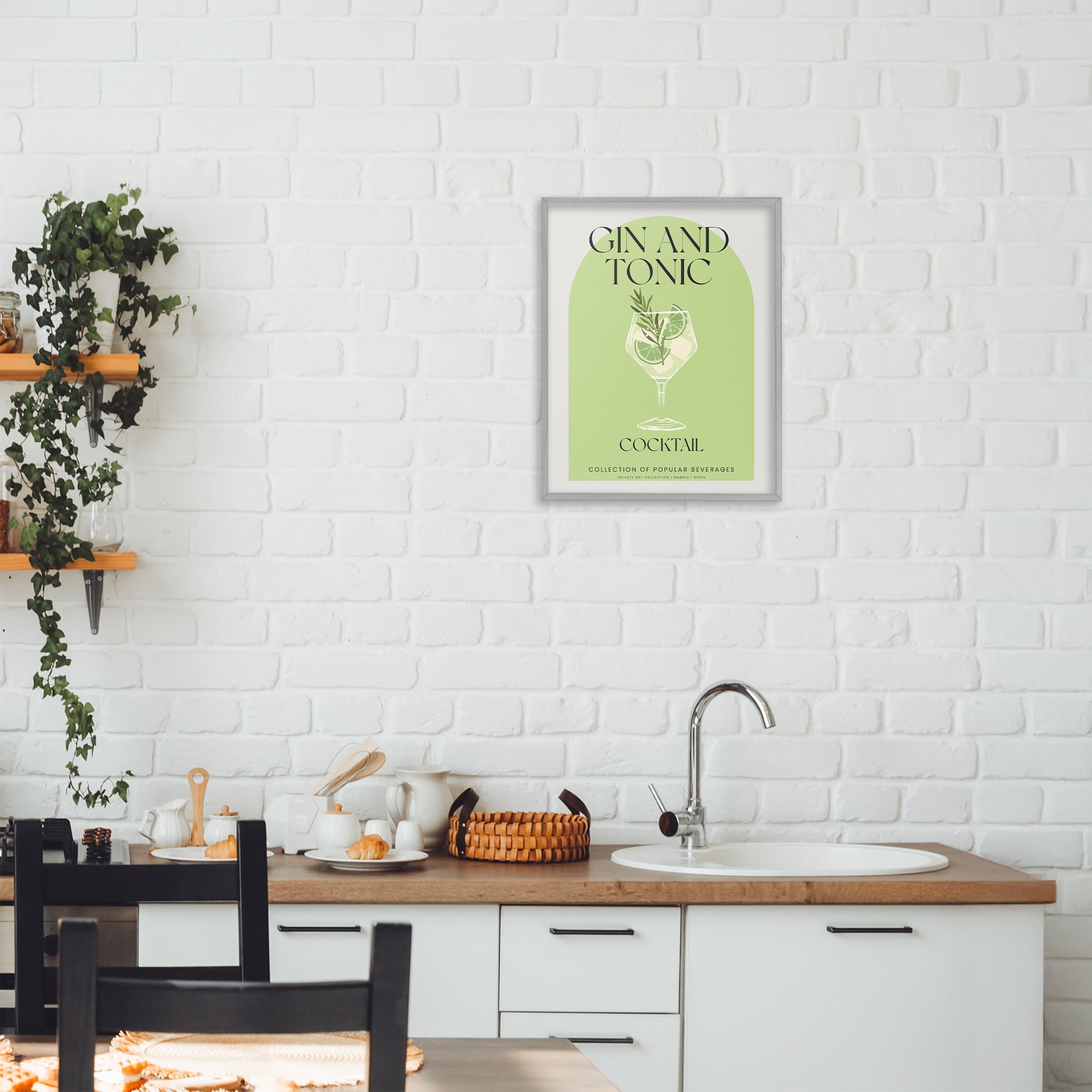 Stylish Retro Gin & Tonic Gray Framed Giclee Art, design by Lil' Rue