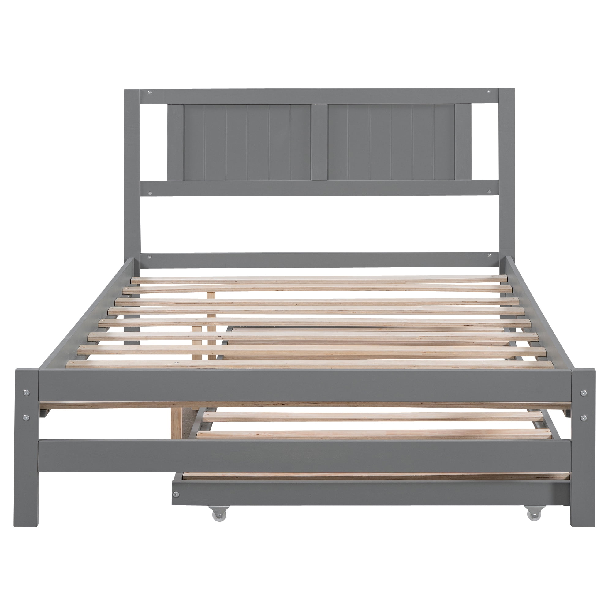 Euroco Pine Wood Full Bed with Trundle, Convertible Beds, Gray