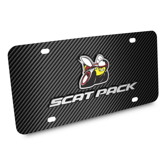 Dodge Scat-Pack Full Color 3D Logo Black Carbon Fiber Patten Steel License Plate