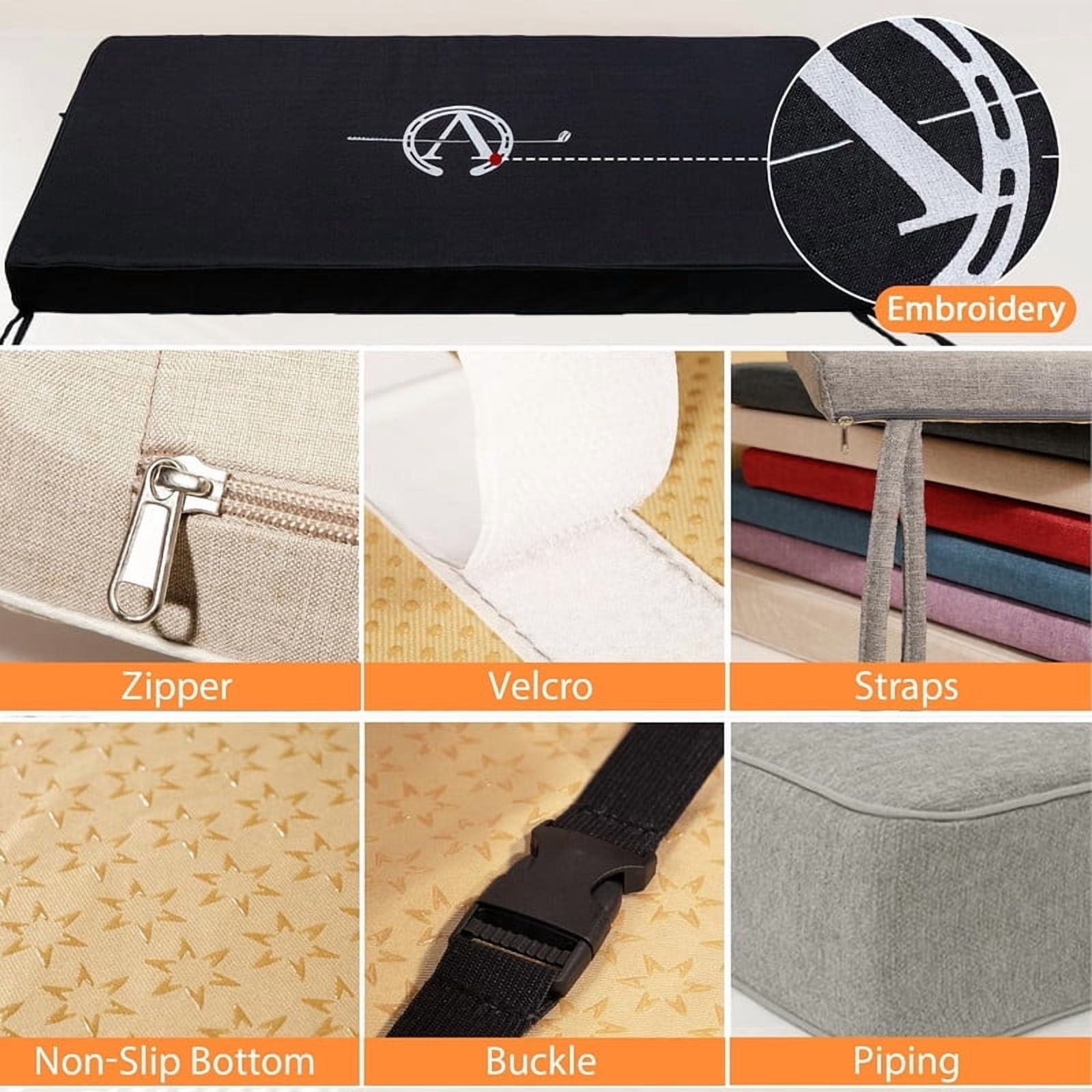 Bench Cushion Pads for Indoor/Outdoor Furniture/Window Seat Chair Sofa Couch Swing Garden 70D High-Resilience Upholstery Thickened Foam 3 Inch Thickness 2 Ties with Beige Non-slip Bottom