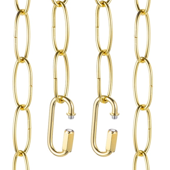 Uxcell 7ft Lighting Hanging Chain, 2.4mm/0.09" Looping Metal Pendant Chandelier Chain Extension with 2 Spring Snap Hook for Hanging Plant Pendant Chandelier Light Fixture, Light Golden