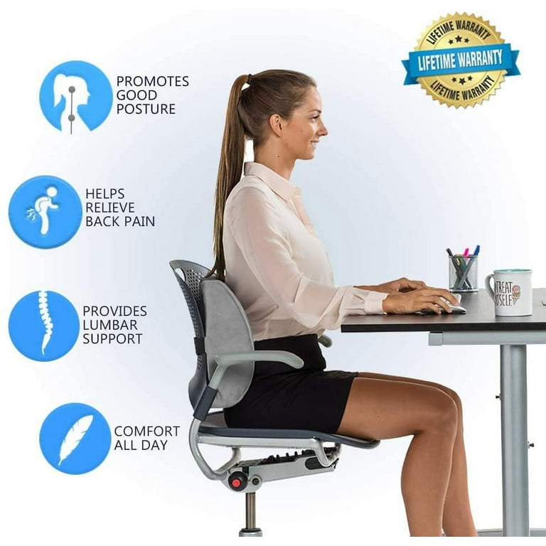 Lumbar Support Pillow for Office Chair Memory Foam Back Cushion with  Adjustable Strap for Desk / Gaming Chair, Car, Couch, Recliner 