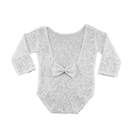 

Newborn photography and clothingOpen Back Lace Romper Baby Photography Prop Floral Lace Long Sleeved Romper