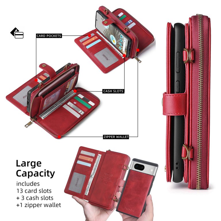 Monwutong Étui portefeuille à fermeture éclair pour Google Pixel 7, étui en cuir doux pour la peau avec fermoir magnétique et emplacements pour cartes multiples pour Google Pixel 7, rose SZY Monwutong Étui portefeuille à fermeture éclair pour Google Pixel 7, étui en cuir doux pour la peau avec fermoir magnétique et emplacements pour cartes multiples pour Google Pixel 7, rose SZY