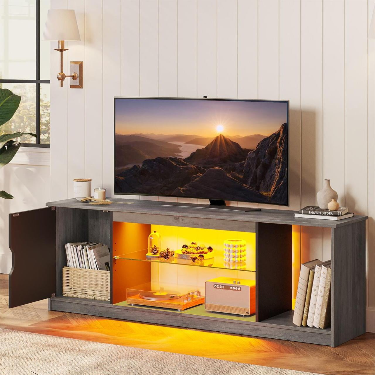 Bestier LED TV Stand for TVs up to 65 inch TV Gaming Entertainment Center for TVs, Grey Wash