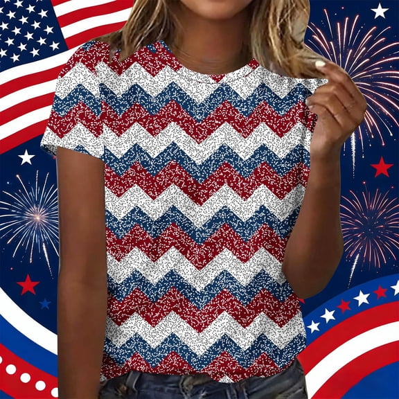 Goodtrade8 American Flag T Shirts for Women Red White and Blue Red White and Blue Pullover July 4th Short Sleeve , Independence Day Crew Neck Graphic Summer Juniors Tops Fashion