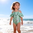 thumbnail image 2 of FINALGANG Girls One Piece Swimsuit Toddler Floral Print Cold Shoulder Ruffled Adjustable Spaghetti Straps Swimwear For Beach Vacation Green 7-8 Years, 2 of 6
