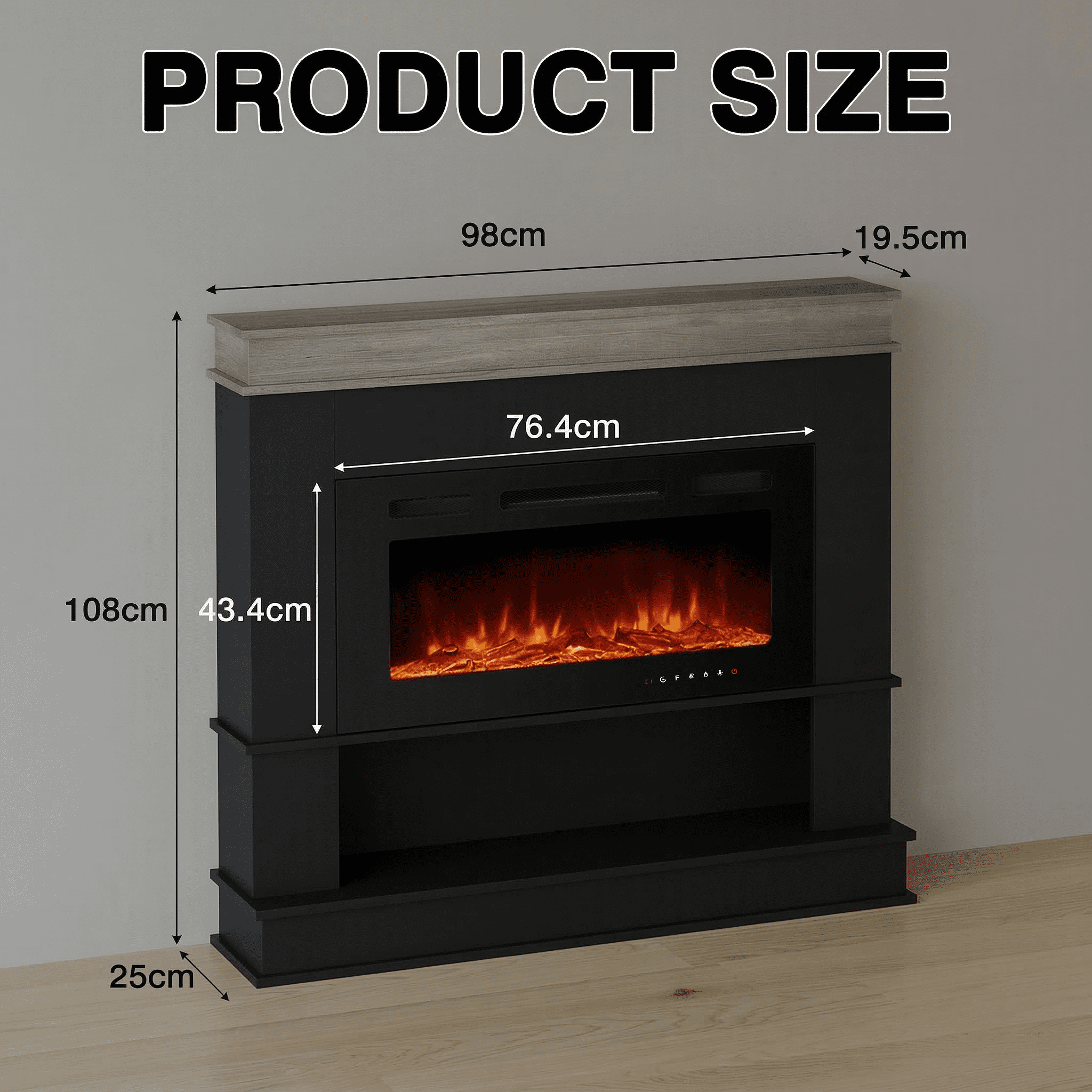 Maxhonor Black 30" Electric Fireplace with Mantel, 3D Dynamic Flame, 750W/1500W Dual Heating, Whisper-Quiet, Open Storage, Touch & Remote Control