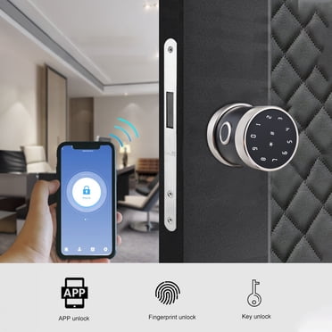 Serrure de Porte Intelligente, Serrure avec Clé Ic Serrure Sans Clé Serrure de Porte d'Appartement Bt App Télécommande Bouton de Porte Bureau avec Clavier Bt 5-en-1 Déverrouillage Porte avec Coussin Bt Pad Bt App Serrure Moins Porte