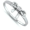thumbnail image 4 of White Cubic Zirconia Bow Thin Ring .925 Sterling Silver Band Jewelry Female Male Unisex Size 10, 4 of 4