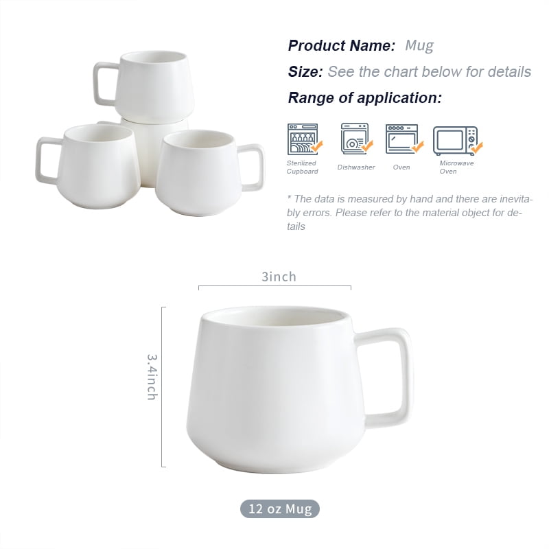 White mugs/cups coffee and tea 12 oz set of 4 Durable