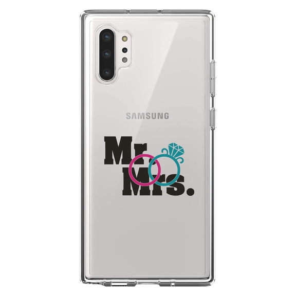 DistinctInk Clear Shockproof Hybrid Case for Galaxy Note 10 PLUS (6.8" Screen) - TPU Bumper Acrylic Back Tempered Glass Screen Protector - Mr. & Mrs. Wedding Rings