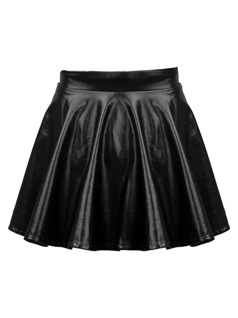 Zaldita Kids Girls Shiny Metallic Flared Mini Skater Skirt High