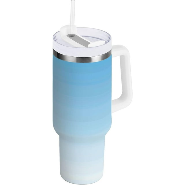 Gobelet de 40 oz avec Poignée, Couvercle et Paille, Gobelet d'Eau Isolé, Tasse d'Eau en Acier Inoxydable, Tasse Bouteille Réutilisable, Compatible avec Porte-Gobelet, Dégradé Bleu
