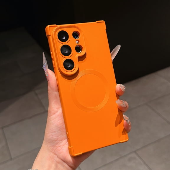 TECH CIRCLE for Samsung Galaxy S26 Soft Silicone Magnetic Case Camera Lens Cover Compatible with MagSafe Soft TPU Slim Lightweight Shockproof Protective Cover for Women Men,Orange