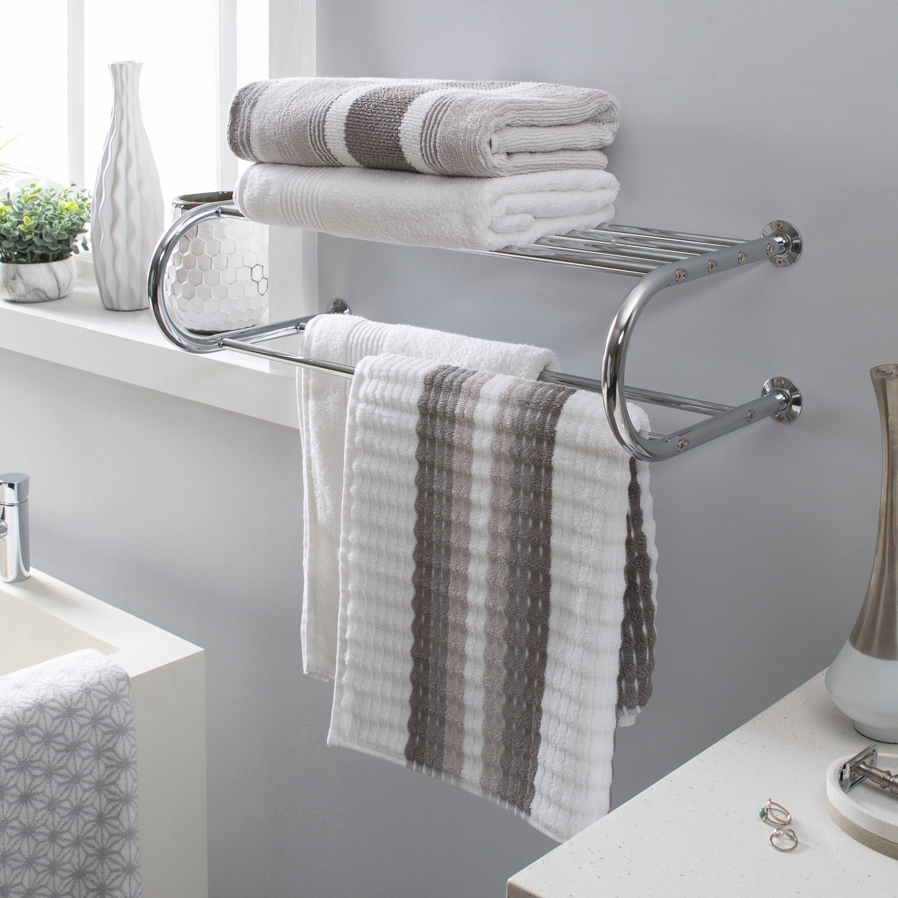 Organize It All Wall Mounted Bath Shelf with Towel Bar in Chrome - image 4 of 6
