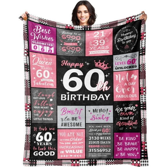 60th Birthday Gifts for Women - 60th Birthday Decorations for Woman - 60 Year Old Birthday Gifts - Happy 60th Birthday Gift Ideas for 60 Year Old Woman - 1965 Birthday Decoration Throw Blanket 60"x80"