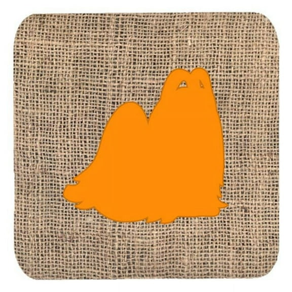 Maltese Burlap And Orange Foam Coasters - Set 4, 3.5 x 3.5 In.