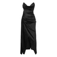 thumbnail image 4 of DHFJKG Formal Dresses For Women Silk Satin Long Dress Strapless V Neck Ruched Side Slit Solid Color Sexy Slim Fit Party Gown Trendy Dresses, 4 of 5
