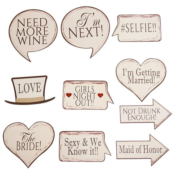 HUONA Wedding Photo Props Bridal Photo Props with Wooden Stick Wedding Photo Booth Props for Bridal Shower Proposal Wedding Valentine Day Party Bride Bridesmaid Decoration 10PCS