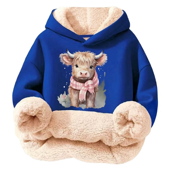 Kids Highland Cow Sweatshirt- Soft Lined Christmas Sweatshirts with Highland Cow Print, Cozy Warm Kids Jacket Top for Winter Outdoor Play and Holiday Activities