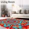 thumbnail image 2 of ODIKA 3'x5' Machine Washable Non-Slip Area Rug, Enchanted Peacock Feather Array with Symmetrical Petal Layers High Traffic Rug, Red, 707994, 2 of 7