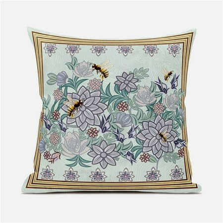 

Amrita Sen Designs CAPL719FSDS-ZP-16x16 16 x 16 in. Honeybee on Flower Suede Zippered Pillow with Insert - Light Green Purple & Brown