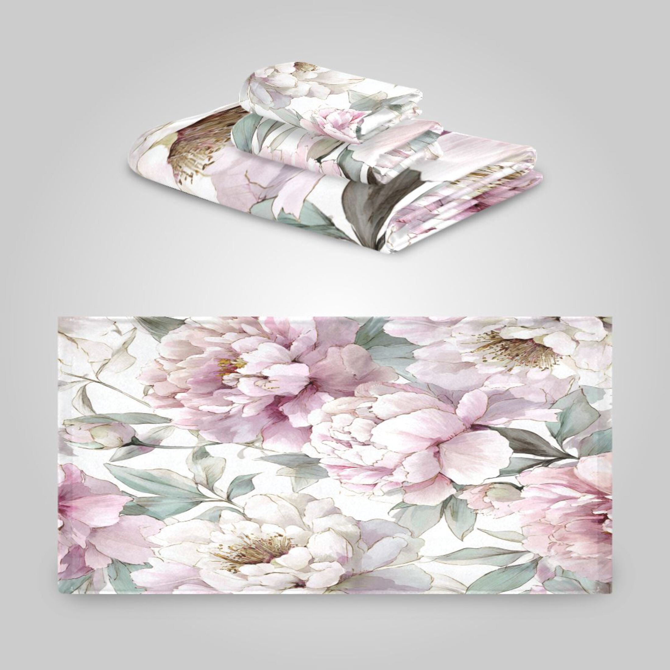 3 Pack Towel Set - Bath Towel, Hand Towel & Washcloth for Daily Household Use Watercolor Peony Garden