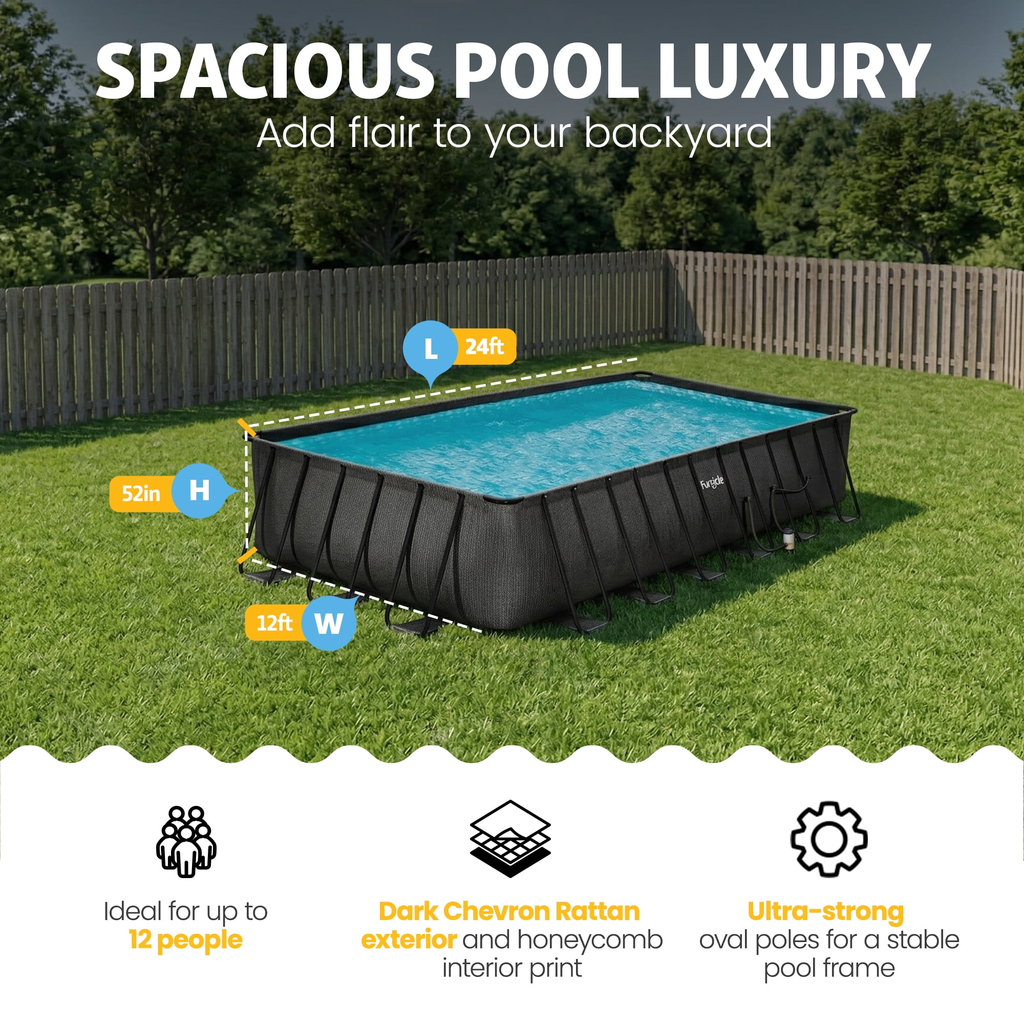 Funsicle 24 Ft Oasis Designer Lap Above Ground Pool with Pump, Rectangular Frame