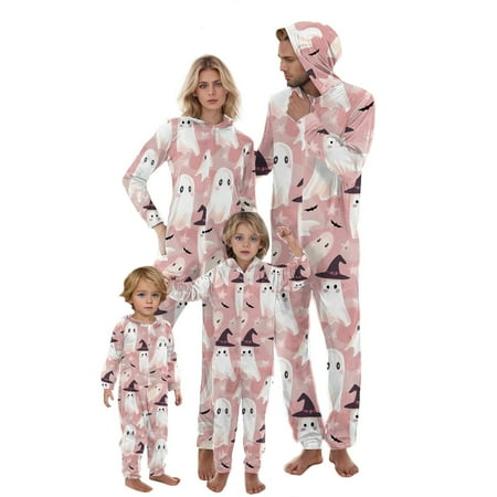 

WREESH Halloween Family Matching Pajamas for Toddler Baby Fashion Cute Print Long Sleeved Romper Family Parent-Child Wear Onesie Long Sleeve Rompers Zipper Hooded Jumpsuits Sleepwear Pink