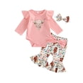 thumbnail image 2 of Chengji Chengchuan Baby Girl Western Ruffle Romper Cow Print Bell Bottoms (3-6 M), 2 of 10