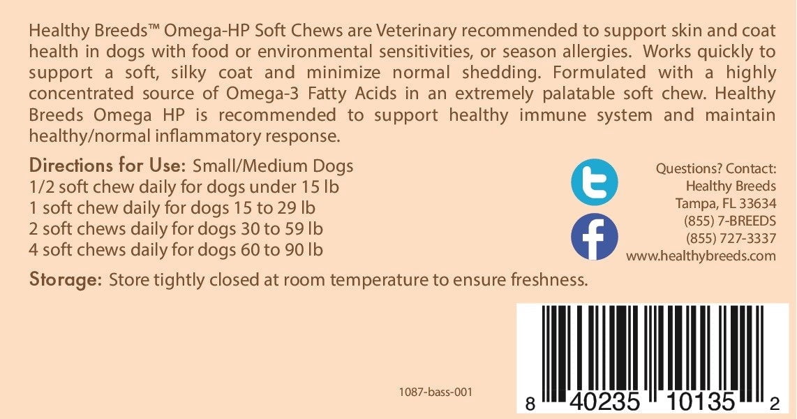 Healthy Breeds Basset Hound Omega HP Fatty Acid Skin and Coat Support Soft Chews