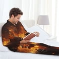 thumbnail image 6 of Salouo Cool Fire Man Print Button-Front Long Sleeve Pajama Set for Men, Soft 2Pjs Men's Long Sleeve Sleepwear-Medium, 6 of 7