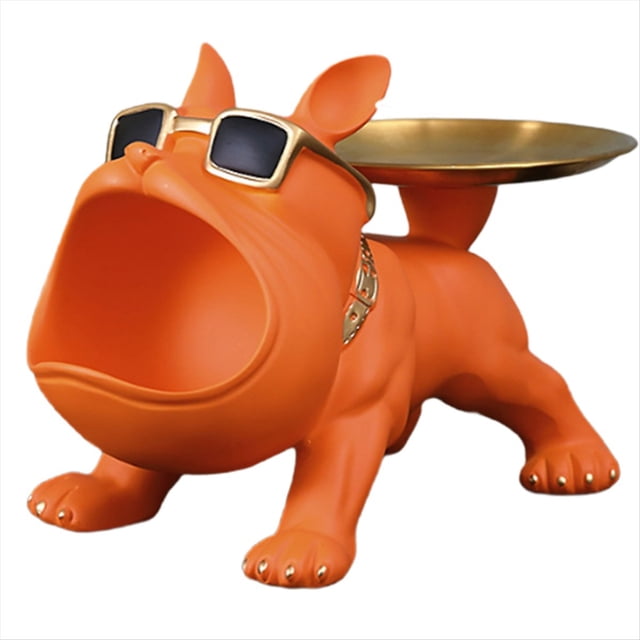 Estatua de Resina de Bulldog Francés, Bandeja para Dulces, , Cuenco, Estatuas para Escritorio de Oficina, Decoración del Hogar, Color Naranja.