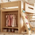 thumbnail image 5 of Harper & Bright Designs House Bunk Bed Twin XL over Queen with Storage Shelves and Wardrobe, Wood Floor Bunk Bed Frame with Ladders and Slides for Boys Girls, White, 5 of 14