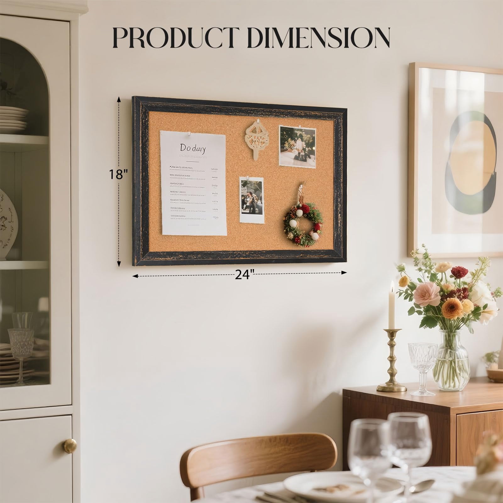 Cork Board Bulletin - 24" X 18" Rustic Black Frame Corkboard For Wall Decorative Pin  Message Vision Picture Photo