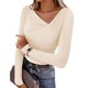 thumbnail image 1 of Camisa de Capa Base de Cuello en V de Color Sólido Casual de Manga Larga de las Mujeres con Poliéster Suave, Blusa de Manga Larga de Moda para Otoño Invierno Diario, 1 of 6
