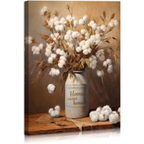 Cotton Flowers Wall Art Vintage Cotton Pictures Wall Decor Country Floral Poster Farmhouse Decor Wall Art Framed For Bathroom Living Room Bedroom Office Ready to Hang 12"x16"