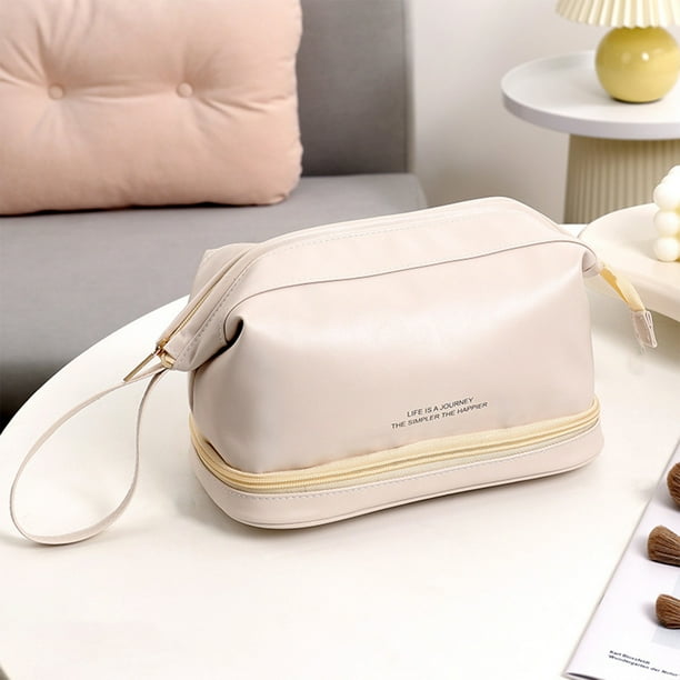 Organizadores de armario y almacenamiento, Neceser de viaje de gran capacidad, Neceser de doble capa para mujer, Neceser de cuero portátil para maquillaje, Neceser de viaje para artículos de tocador,