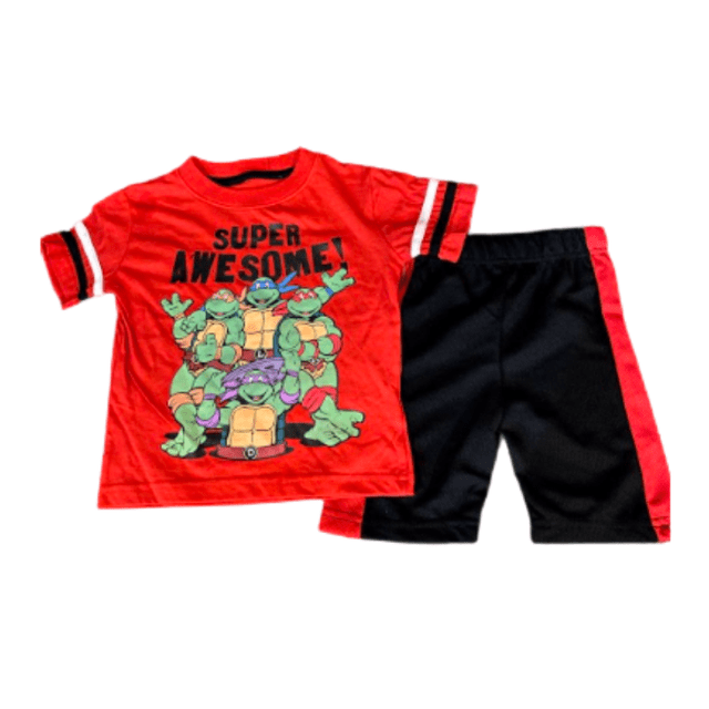 Teenage Mutant Ninja Turtles Ensemble 2 Pcs Super Génial Rouge et Noir Manches Courtes pour Garçons
