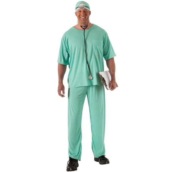 Mens Full Figure Hospital Scrubs Doctor Costume & Hat