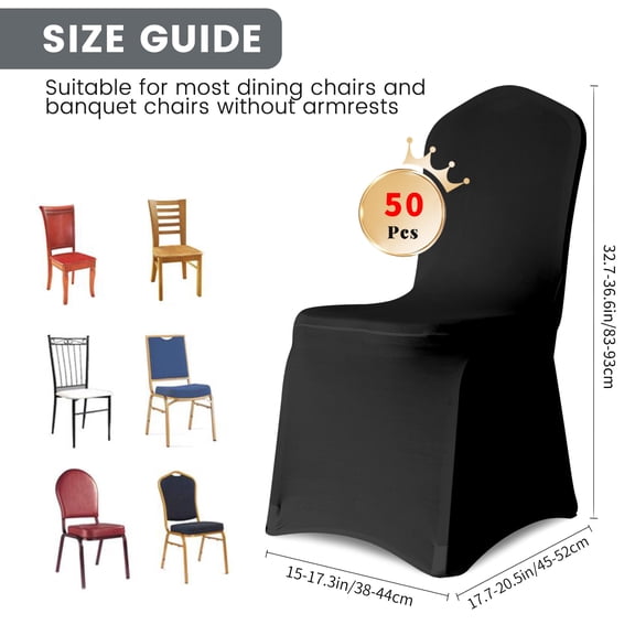 KUOGO 50pcs Black Polyester Stretch Banquet Chair Covers for Universal Chair Protectors Removable and Washable Suitable for Wedding Party Catering and Banquet Events Etc