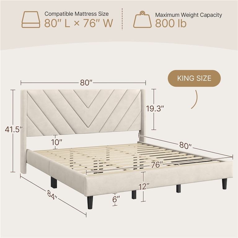 Yaheetech King Upholstered Platform Bed, Beige photo 8