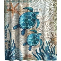 Nautical Green Sea Turtles Beach Theme Fabric Shower Curtain Sets Bathroom Blue Ocean Decor with Grommets and Hooks - 72 x 72 Inch Teal