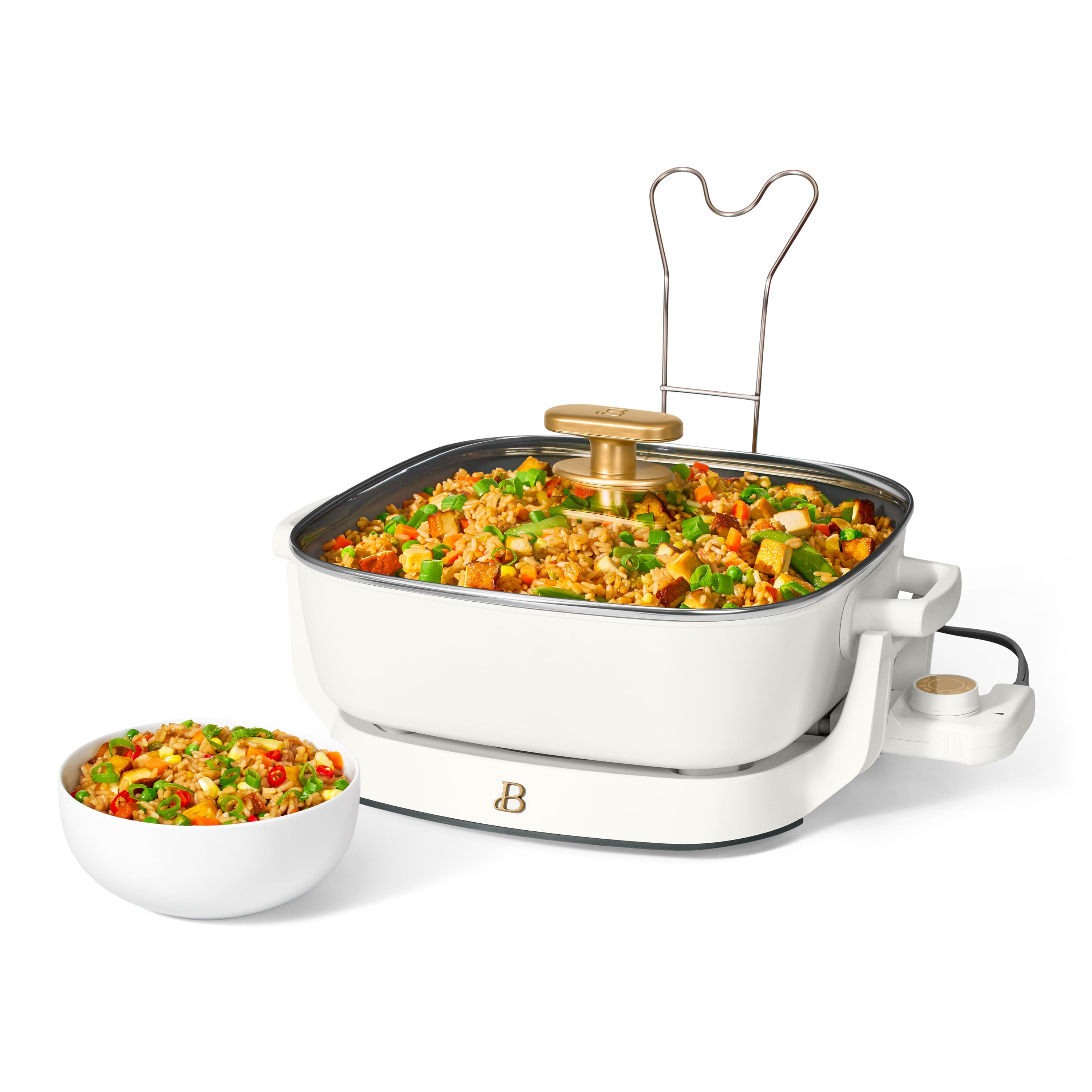 Beautiful 5-in-1, 12" x 12" Detachable Electric Skillet with EverGood Ceramic Nonstick Coating, White Icing by Drew Barrymore
