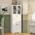 thumbnail image 6 of Tall Bathroom Storage Cabinet with Glass Doors, 67" Tall Freestanding Linen Cabinet with Adjustable Shelves, Floor Standing Organizer for Bathroom, Living Room, Kitchen, (White), 6 of 14
