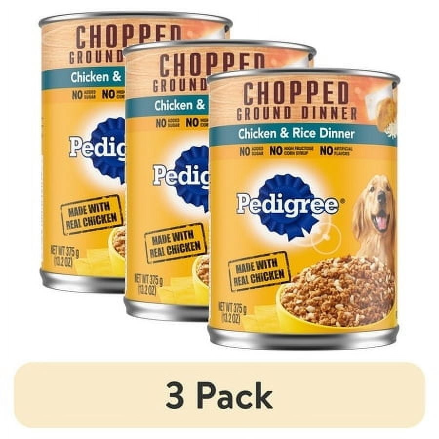 (3 pack) Pedigree Chopped Ground Dinner Chicken & Rice Soft Wet Dog Food, 13.2 oz Cans