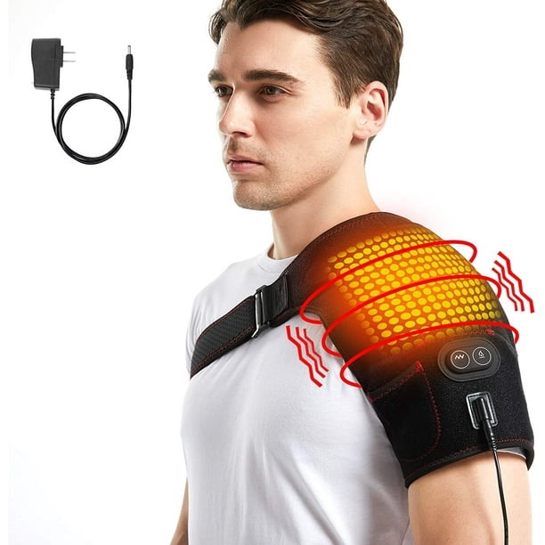 Para hombres y mujeres alivio del dolor de hombro congelado con adaptador de CA envoltura de hombro calentada con masaje masajeador de hombro electrico almohadilla termica negro ShuxiuWang 13275370035...